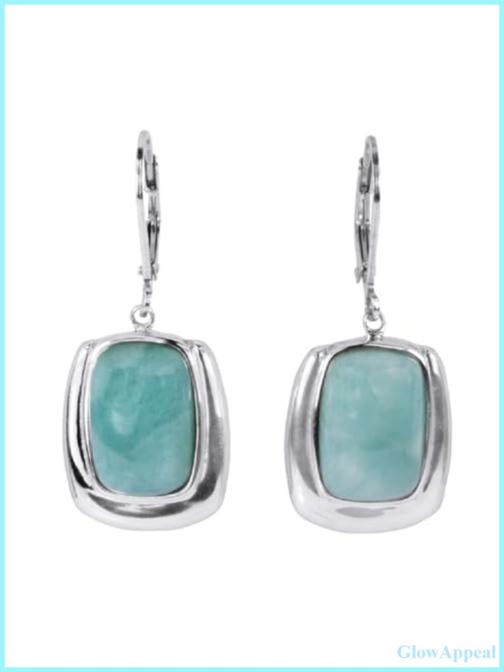 Sterling Silver Larimar Rectangle Dangle Earrings Leverback Women